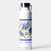 Blauw Hydrangea Bloem Ontwerp Gepersonaliseerd Waterfles (Voorkant)