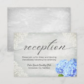 Blauw Hydrangea Bloem Wit Kant Bruiloftsreceptie Kaart (Voorkant / Achterkant)