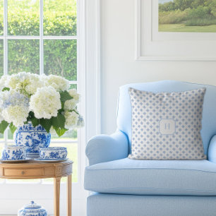 Blauw Hydrangea Bloemblad Monogram Kussen