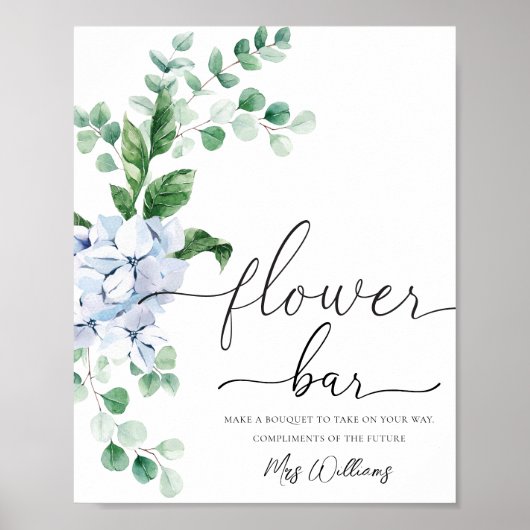 Blauw Hydrangea Bloemen Bar Favoriet teken Poster (Voorkant)