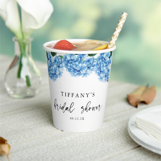 Blauw Hydrangea Bloemen Bruidsdouche Welkom Bord Papieren Bekers (Insitu)