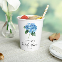 Blauw Hydrangea Bloemen Bruidsdouche Welkomstbord Papieren Bekers