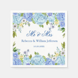 Blauw Hydrangea Bloemen Groen Bruiloft Papier Servet