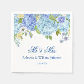 Blauw Hydrangea Bloemen Groen Bruiloft Papier Servet (Voorkant)