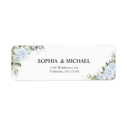 Blauw Hydrangea Bloemen Huwelijk Retouradres Label (Voorkant)