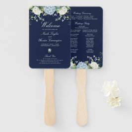 Blauw Hydrangea Bloemen Huwelijksprogramma Handwaaier