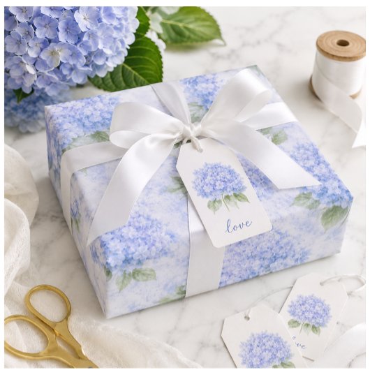 Blauw Hydrangea Bloemen Inpakpapier
