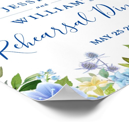 Blauw Hydrangea Bloemendiner Oefenavond Bord Poster (Hoek)