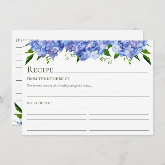 Blauw Hydrangea bloemenrecept Informatiekaartje (Voorkant / Achterkant)