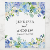 Blauw Hydrangea Bloemig Trouwgunst Wijnlabel Wijn Etiket (Enkel label)