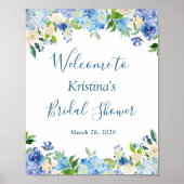 Blauw Hydrangea Bloemrijke Chic Bruidsdouche Bord Poster (Voorkant)