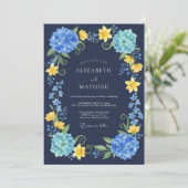 Blauw Hydrangea Bloemschildering Bruiloft Kaart (Staand voorkant)
