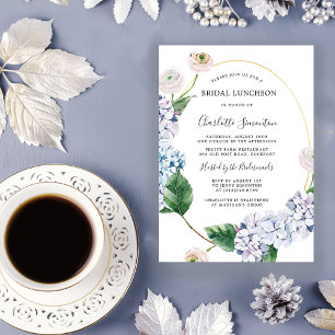 Blauw Hydrangea Blush Roos Floral Vrijgezellenfees Kaart
