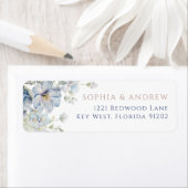 Blauw Hydrangea & Blush Rozen Retouradreslabel Etiket (Insitu)