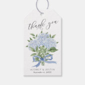 Blauw Hydrangea Boeket Blauw Lint Bruiloft Cadeaulabel (Voorkant)