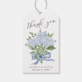Blauw Hydrangea Boeket Blauwe Lint Bruiloft Cadeaulabel (Voorkant)