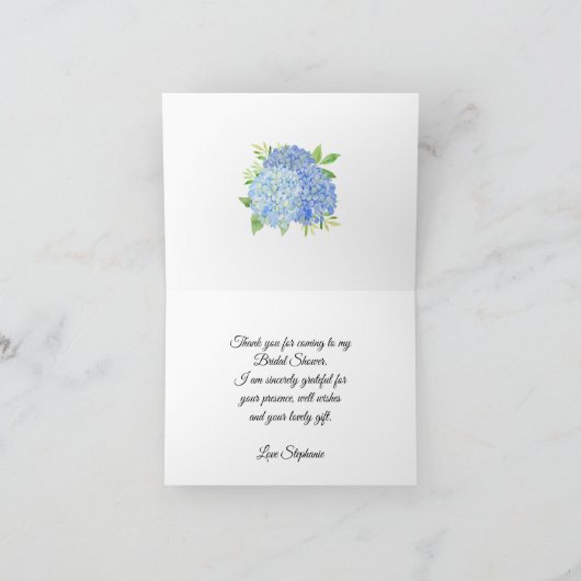 Blauw Hydrangea Boeket Bloemige Bruidsdouche Bedankkaart (Binnen)