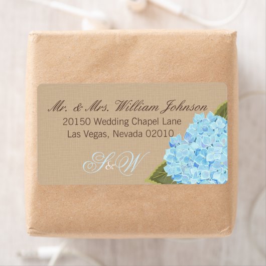 Blauw Hydrangea Boeket Bruiloft Label (Insitu)