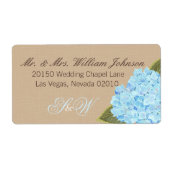 Blauw Hydrangea Boeket Bruiloft Label (Voorkant)