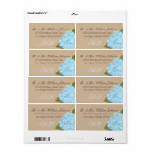 Blauw Hydrangea Boeket Bruiloft Label (Full Sheet)