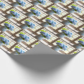 Blauw Hydrangea boeket in venster Cadeaupapier (Hoek)