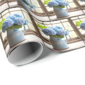 Blauw Hydrangea boeket in venster Cadeaupapier (Rol Hoek)