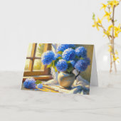 Blauw Hydrangea Boeket Kaart (Gele Bloem)