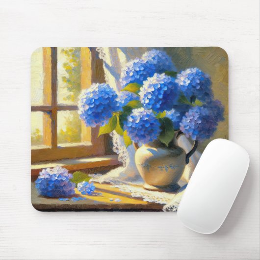 Blauw Hydrangea Boeket Muismat (Met muis)