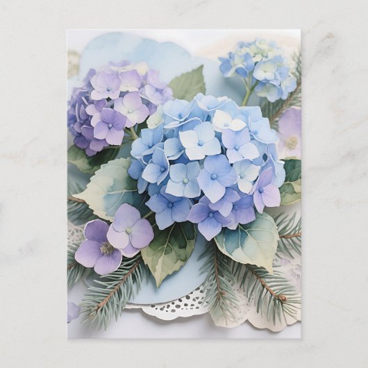 Blauw Hydrangea Boeket Waterverf Sereniteit Briefkaart (Voorkant)