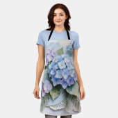 Blauw Hydrangea Boeket Waterverf Sereniteit Schort (Gedragen)