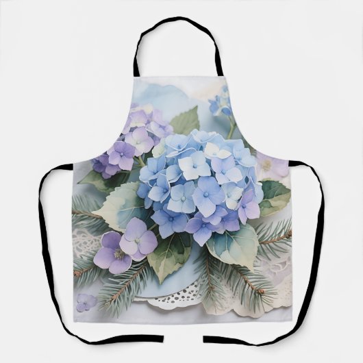 Blauw Hydrangea Boeket Waterverf Sereniteit Schort (Voorkant)