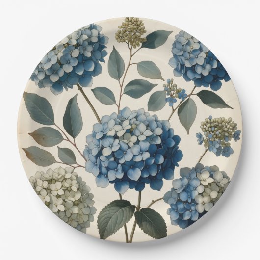Blauw Hydrangea Botanisch Papieren Bord (Voorkant)
