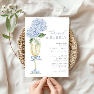 Blauw Hydrangea Brunch en Bubbly Champagne Glas Kaart