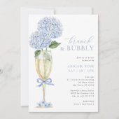 Blauw Hydrangea Brunch en Bubbly Champagne Glas Kaart (Voorkant)