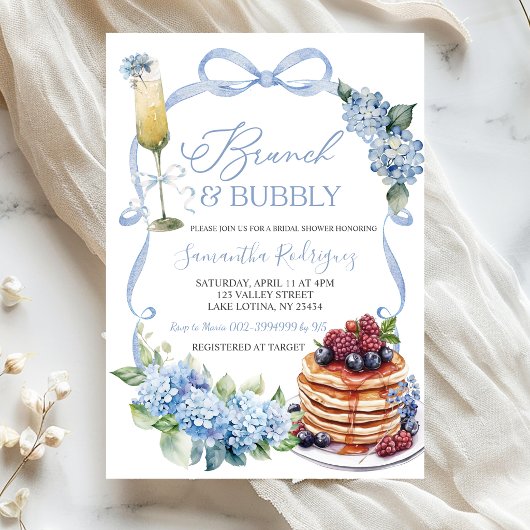 Blauw Hydrangea Coquette Brunch en Bruisende Bruid Kaart