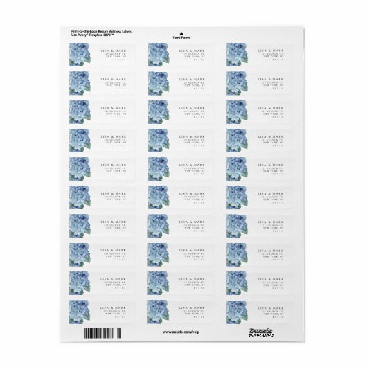 Blauw Hydrangea Elegant retour adres label (Full Sheet)