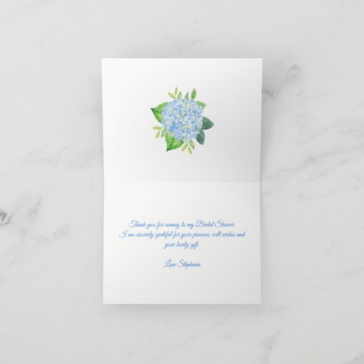 Blauw Hydrangea Geometric Floral Vrijgezellenfeest Bedankkaart (Binnen)