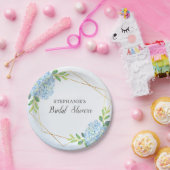 Blauw Hydrangea Geometric Floral Vrijgezellenfeest Papieren Bordje (Feest)