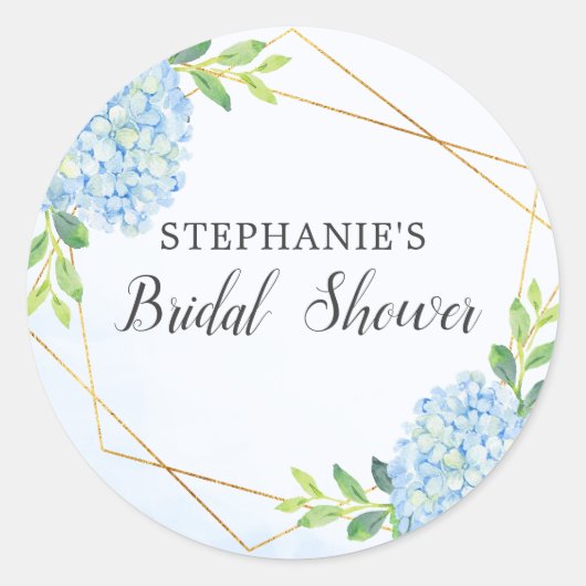Blauw Hydrangea Geometric Floral Vrijgezellenfeest Ronde Sticker (Voorkant)