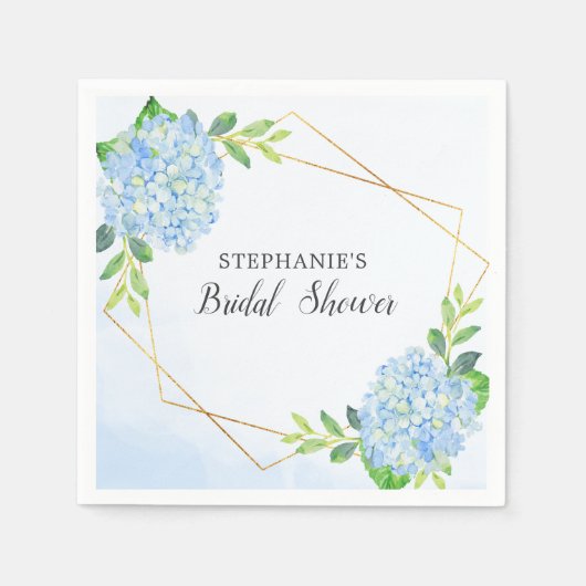 Blauw Hydrangea Geometric Floral Vrijgezellenfeest Servet (Voorkant)