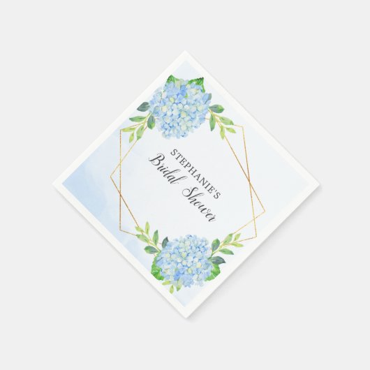 Blauw Hydrangea Geometric Floral Vrijgezellenfeest Servet (Hoek)