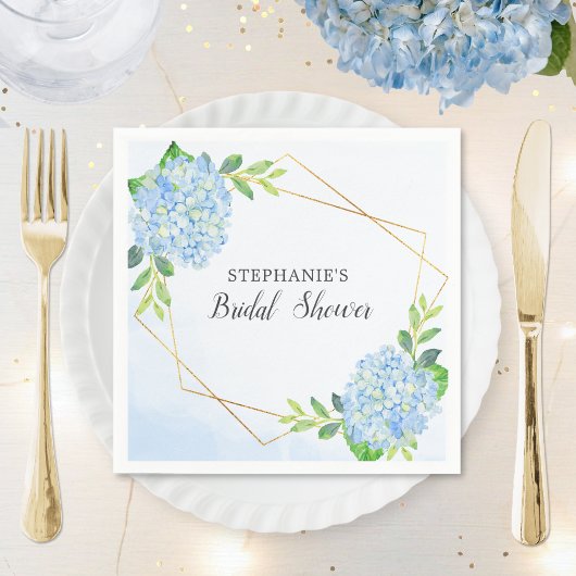 Blauw Hydrangea Geometric Floral Vrijgezellenfeest Servet