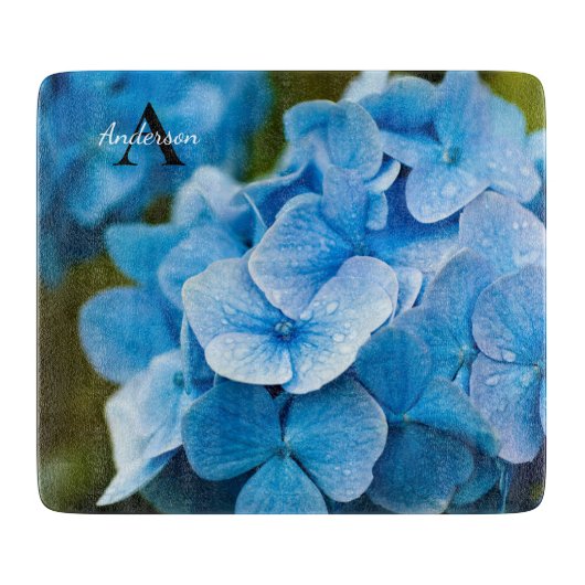 Blauw Hydrangea Glas hakplank Snijplank (Voorkant)