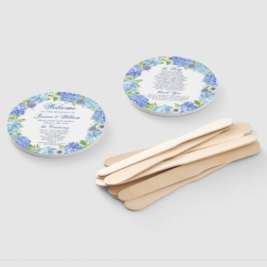 Blauw Hydrangea groen bloemenbruiloft programma Handwaaier (Niet-gemonteerd)