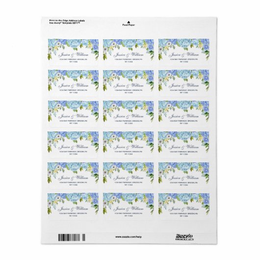 Blauw Hydrangea Groene Bloemen Adreslabel Etiket (Full Sheet)