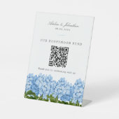 Blauw Hydrangea Huwelijksreis Fonds Bijdrage Reclamebord Met Voetstuk (Voorkant)