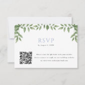 Blauw Hydrangea Leaf QR Code Huwelijksantwoord RSVP Kaartje (Voorkant)