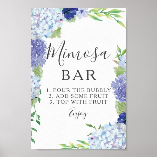 Blauw Hydrangea Mimosa Bar Bord Poster (Voorkant)