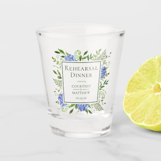 Blauw Hydrangea Oefendiner Shot Glas (Voorkant)