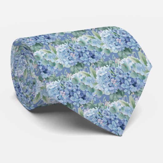 blauw Hydrangea patroon Stropdas (Opgerold)